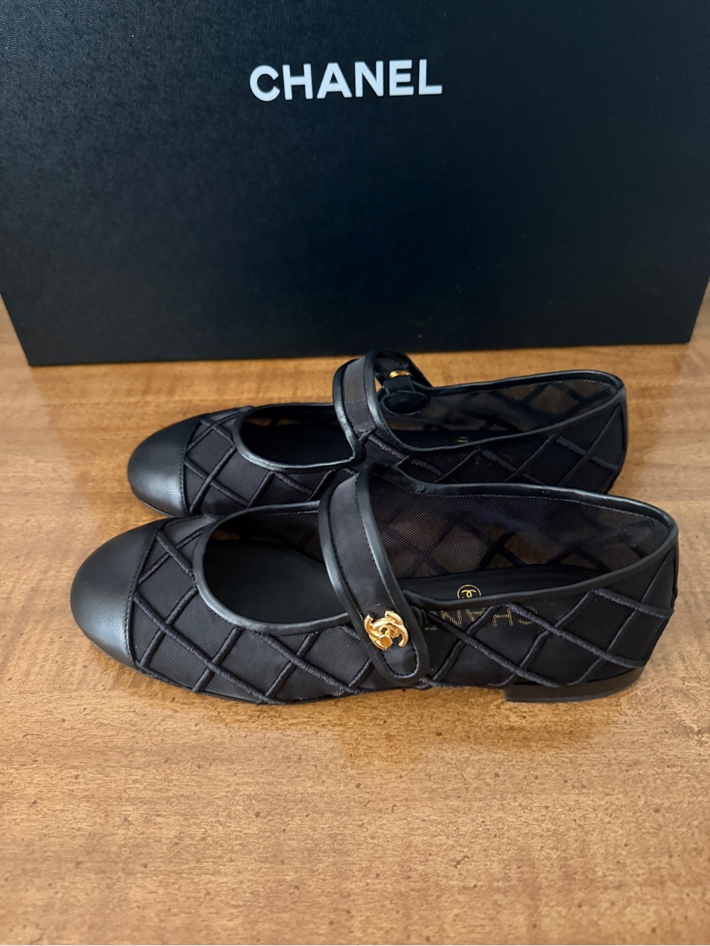CHANEL Black Quilted Mary Jane Flats with Gold CC - Picture 6 of 8